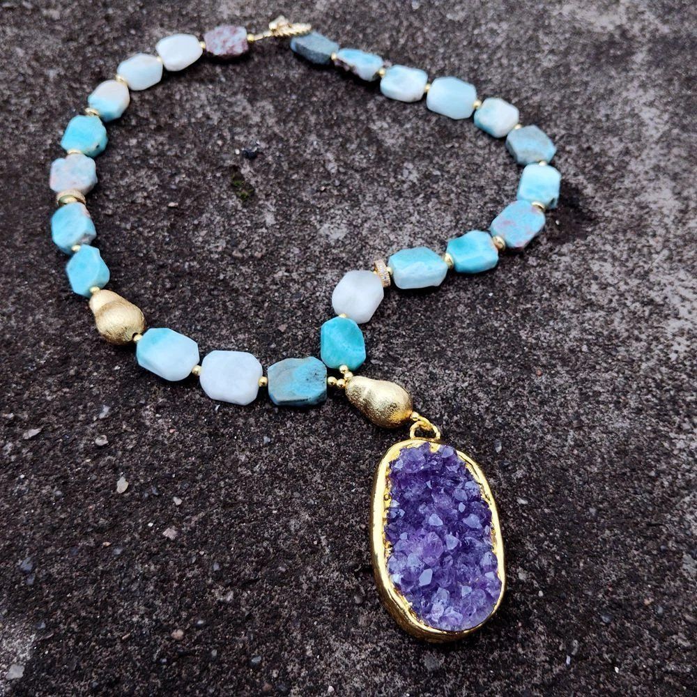 Catenine: Mina Druzy Amethyst Larimar Kette Echt Collier Améthyste – Nuovo (secondo la descrizione) da Prilly venduto da ilyria73 7