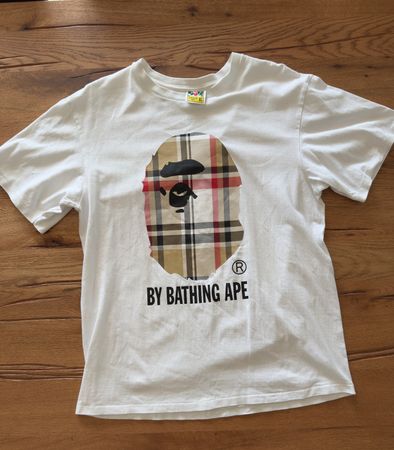 BAPE Check by Bathing Tee – Weiss/Beige, nur einmal getragen