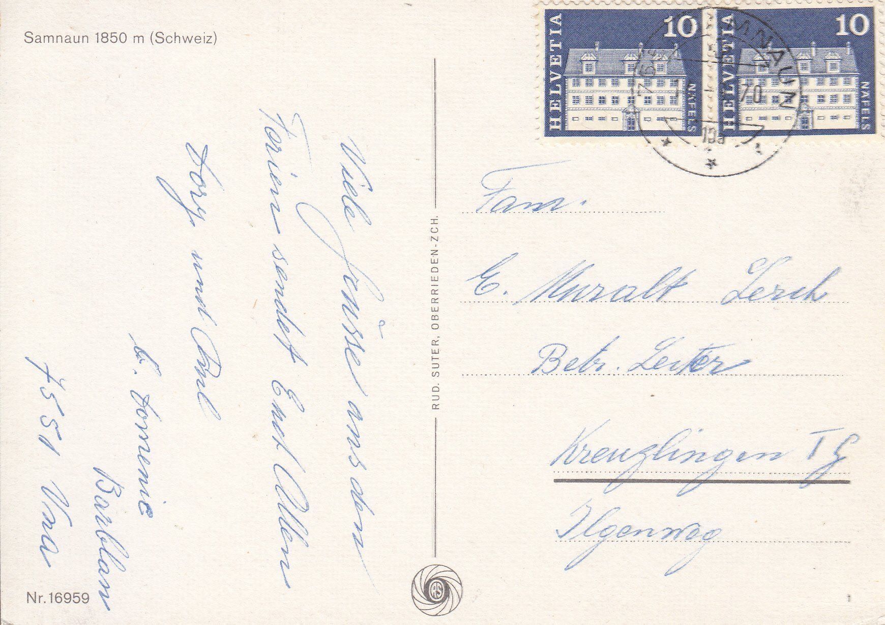 Cartoline postali: Samnaun 1970 – Usato da Bürglen TG venduto da StampGraf 1
