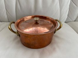 Alte Kupferpfanne mit Deckel vermutlich handgefertigt Unikat