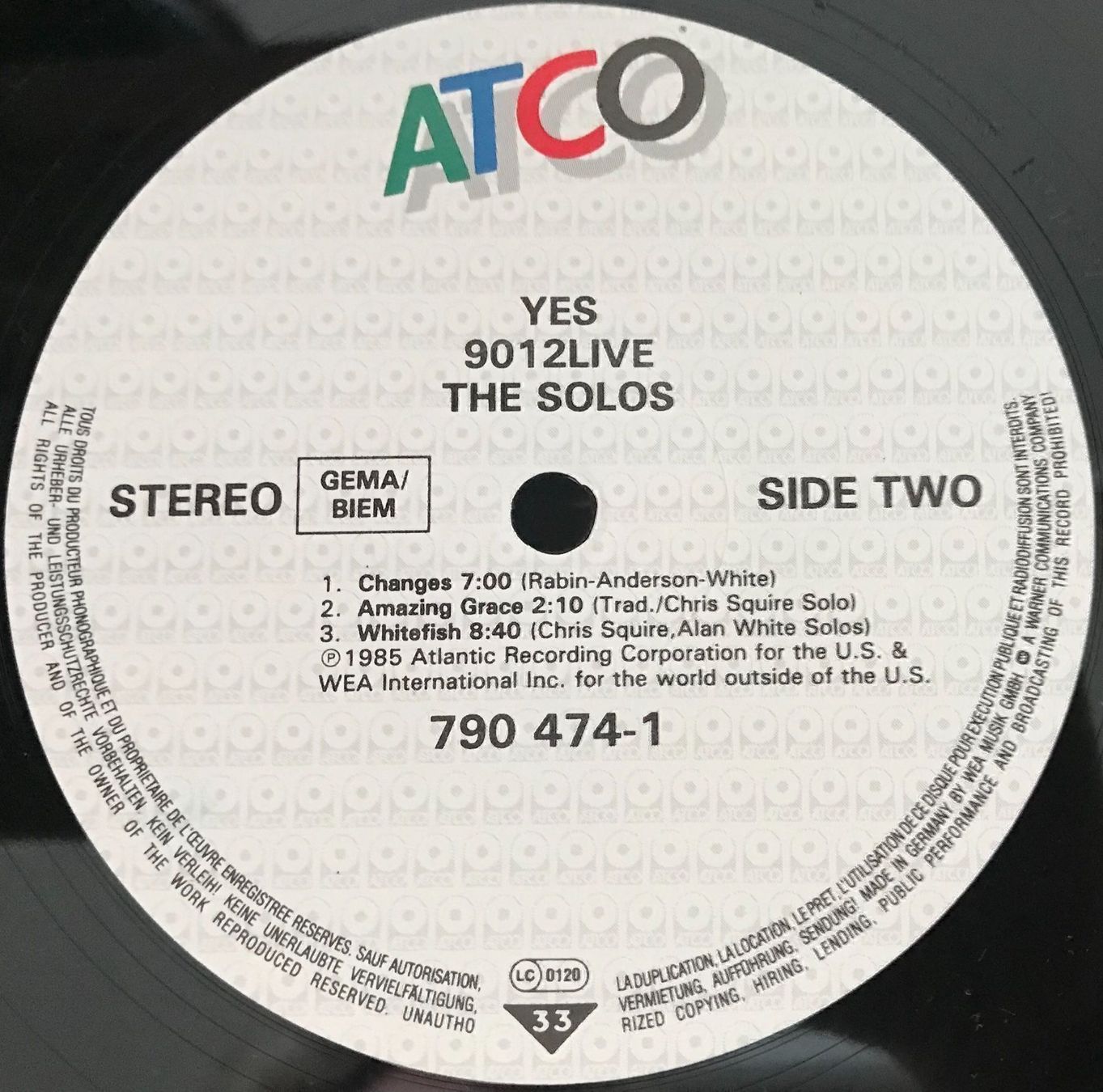 Vinyles: YES - 9012 LIVE - THE SOLOS - 33 Tours – D'occasion à Bussigny par vinyl-pas-cher 3