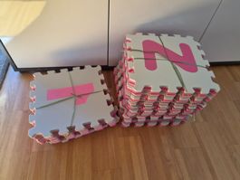 Spielmatte Buchstaben und Zahlen Set rosa grau neu