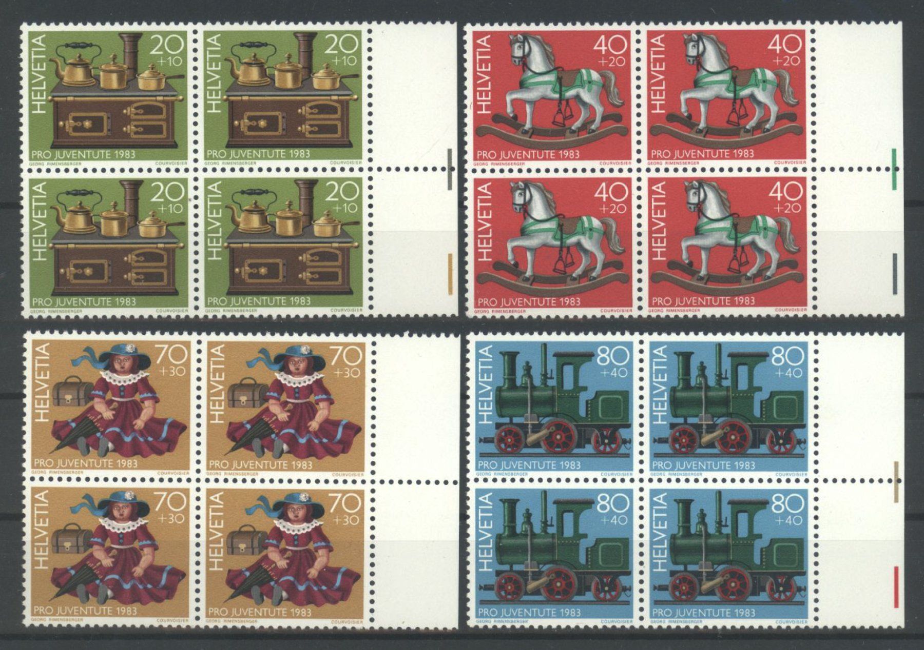 Alle Briefmarken: 1983, Pro Juventute, Viererblock ** – Gebraucht aus Willisau von Vollstempel