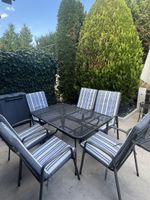 Gartenset Metall schwarz mit 6 Stühlen inklusive Auflagen