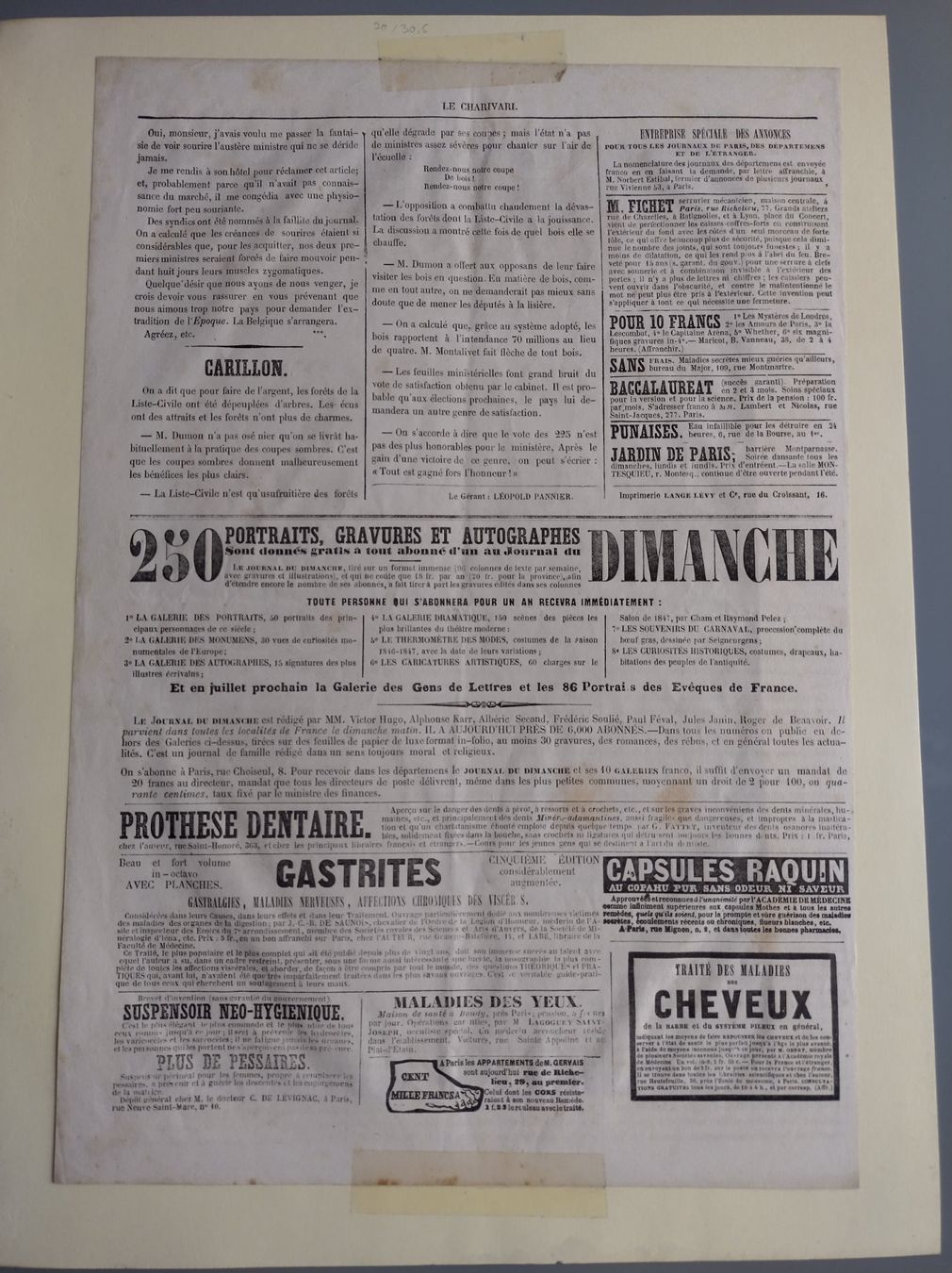 Grafiken & Lithographien: DRUCKGRAFIK LE CHARIVARI 1847 – Gebraucht aus Oberwil BL von Fgquerschleeger 1