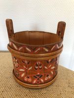 Holzbottich gross mit zwei Griffen, handbemalt beige-orange
