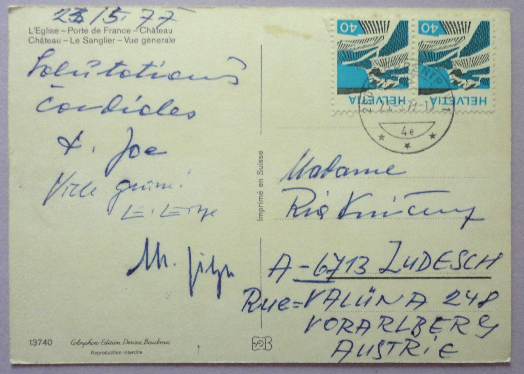 Cartoline postali: Porrentruy – Difettoso da Fétigny venduto da Billy2miny 1