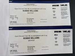 2 Tickets Robbie Williams, Hallenstadion Zuerich, 10.09.26