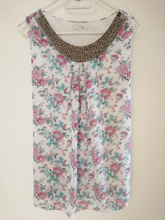 Festliche Damen Bluse Today Gr. M Weiss Rosa Hellblau Blumen