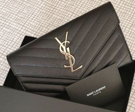 Yves Saint Laurent YSL Monogram Geldbörse, Schwarz