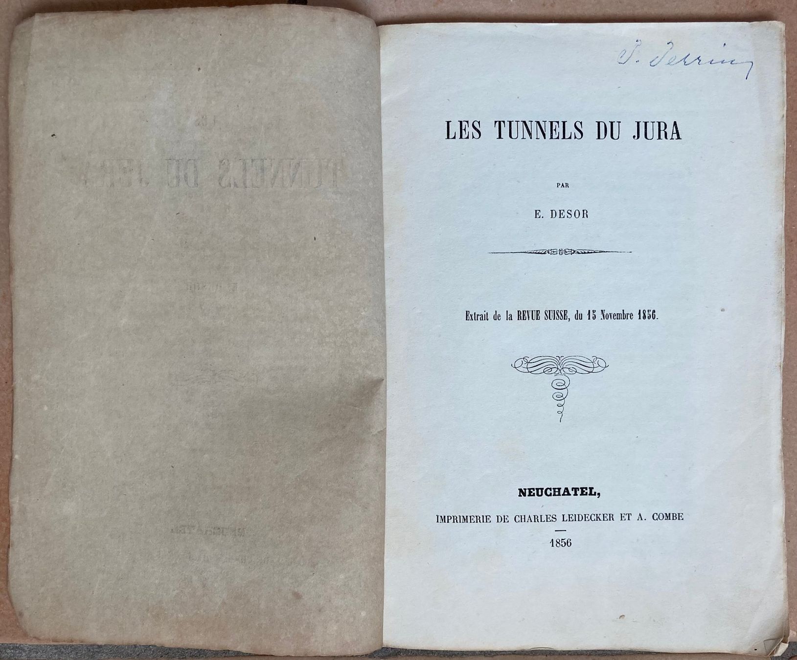 Documenti: Les Tunnels du Jura, E. Dessor - 1856 – Usato da Versoix venduto da Decapod 1