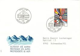 FDC Schweiz 1992 - "Schützt die Alpen" - mit Prägedruck & So