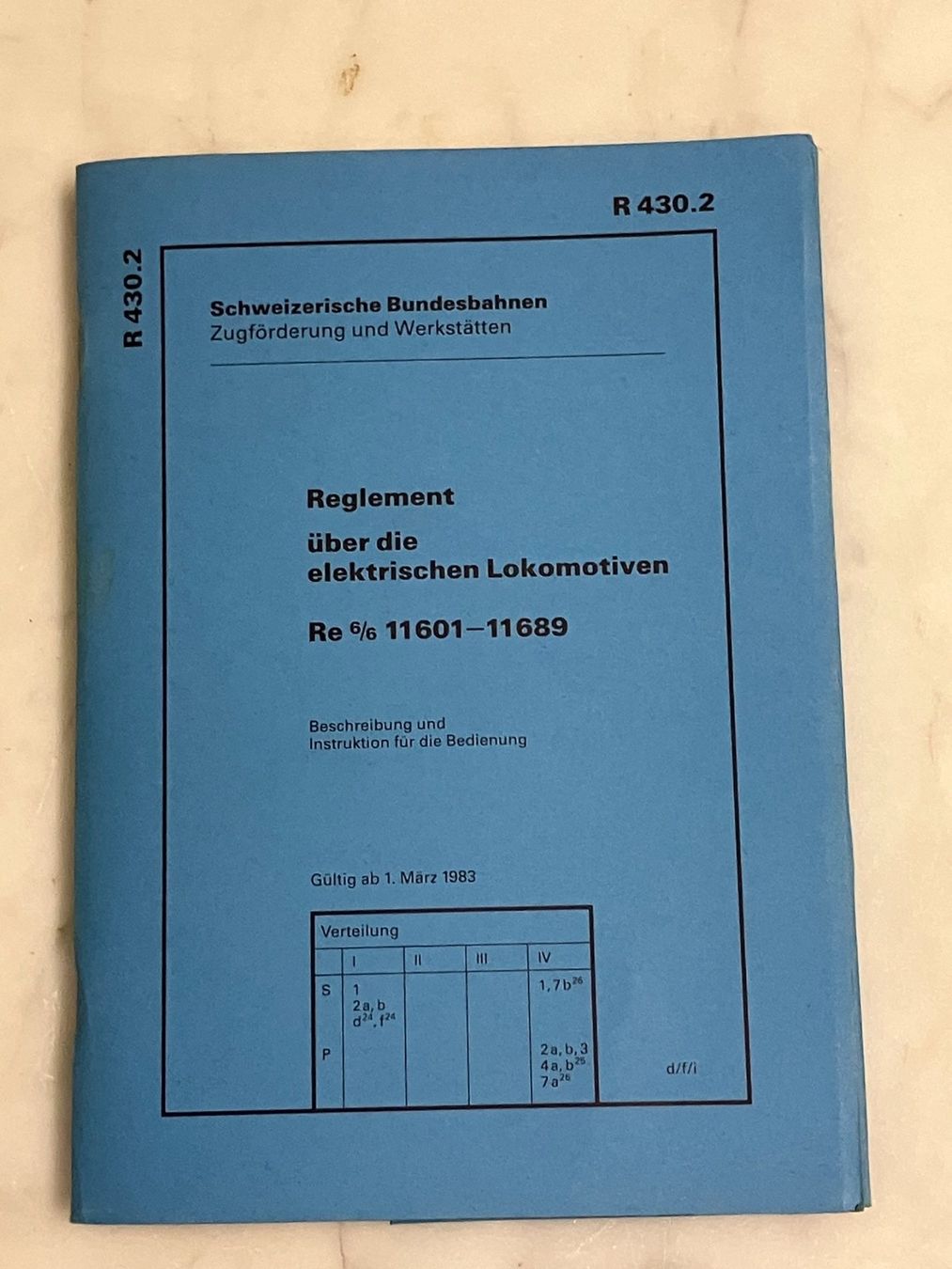 Zeitschriften & Magazine: SBB, Re 6/6, Bedienung, Reglement 1983 – Gebraucht aus Regensdorf von