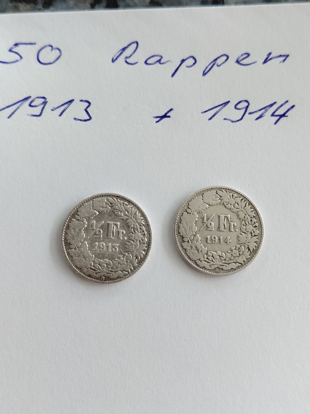 Alle Münzen: 2 x 50 Rappen 1913 und 1914 – Gebraucht aus Bonaduz von topolino052