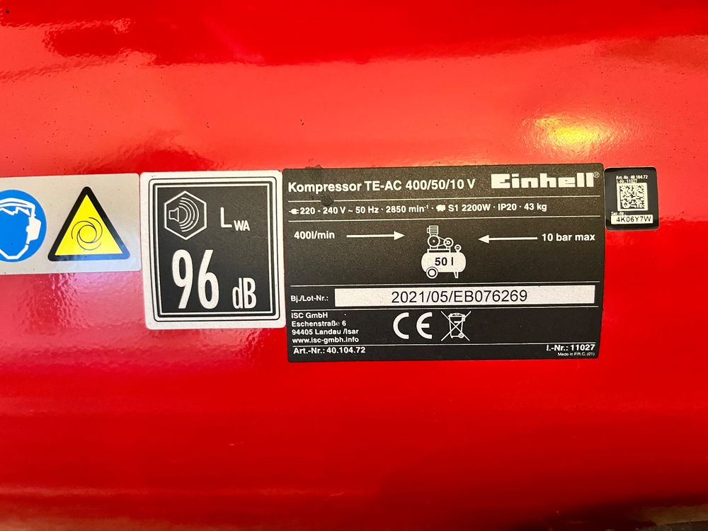 Einhell Druckluft-Kompressor TE-AC 400/50/10