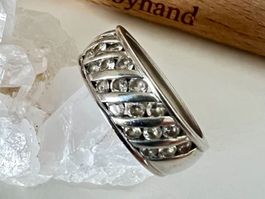 Breiter Silberring 925 mit funkelnder Steinbesatzung Gr 57