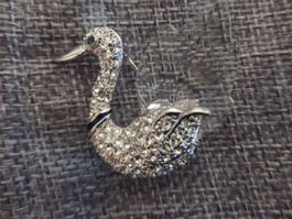Vintage Schwan Brosche mit Kristall- & Strassbesatz