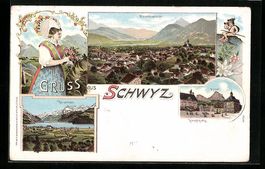 Litho Schwyz, Gesamtansicht, Brunnen, My