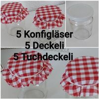 5 kleine Konfigläser mit Deckel +Tuchdeckeli Neuwertig