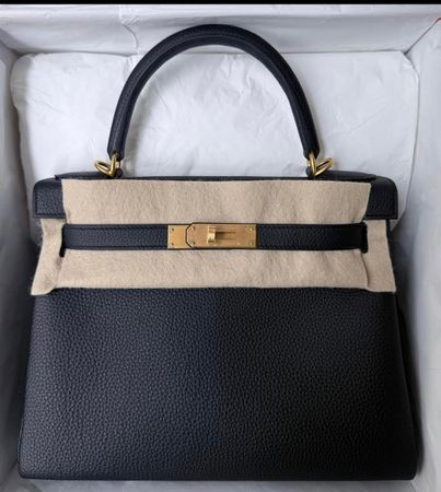 Hermes Kelly 28 Black Togo Ghw Y OriReceipt