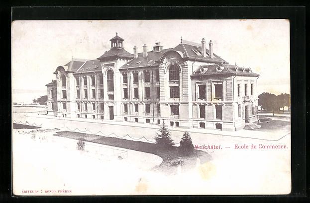 Cartoline postali: AK Neuchatel, Ecole de Commerce – Usato da Berlin venduto da bartko-reher