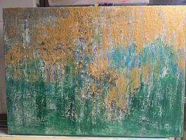 Gemälde mit abstrakte Golddetails auf Grün, Leinwand 50x70cm