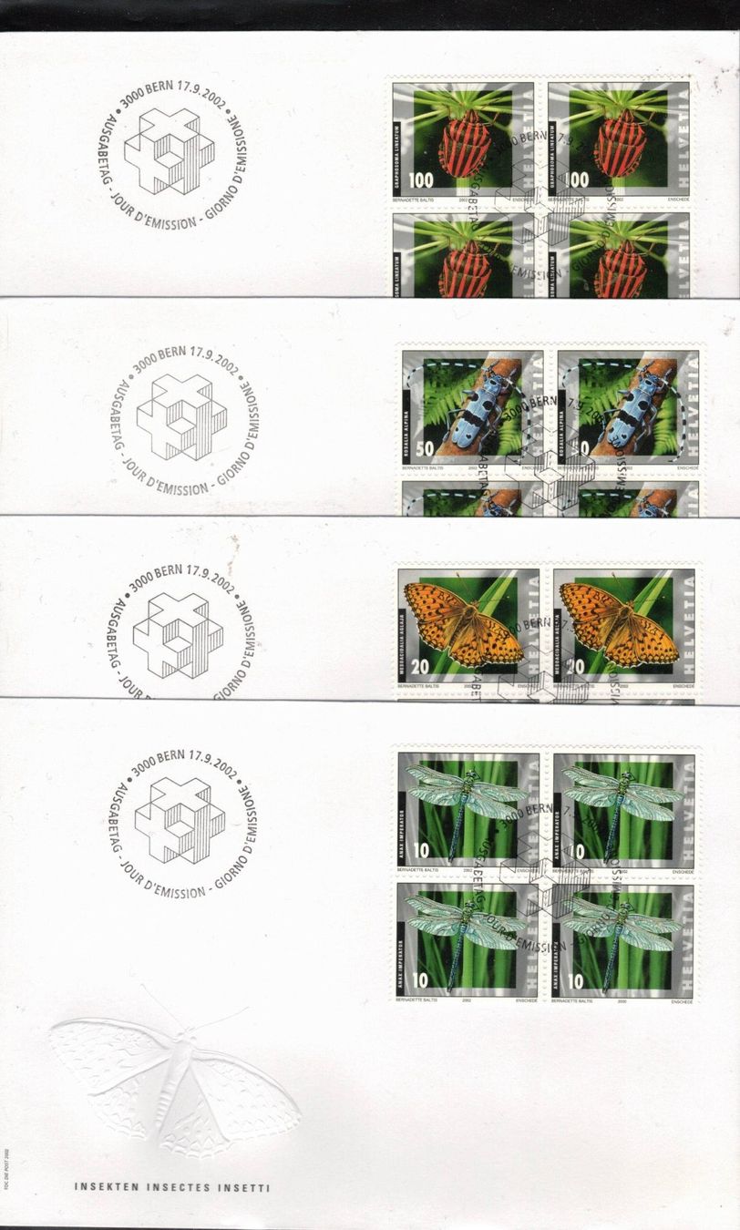 Tutti i francobolli: 2002  FDC 4er Insekten  aus ABO – Usato da Rheinau venduto da loxis