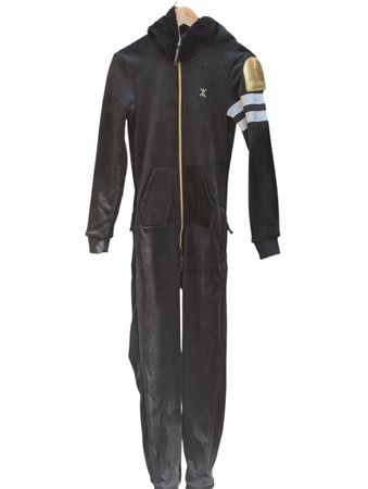 OnePiece Original Black Velvet Ski Hooded Jumpsuit Onesie
