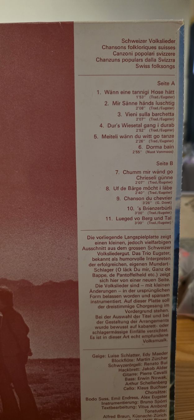 Dischi in vinile: Trio Eugster-Schweizer Volkslieder G,,G – Usato da Yvonand venduto da RF-VINYL 5