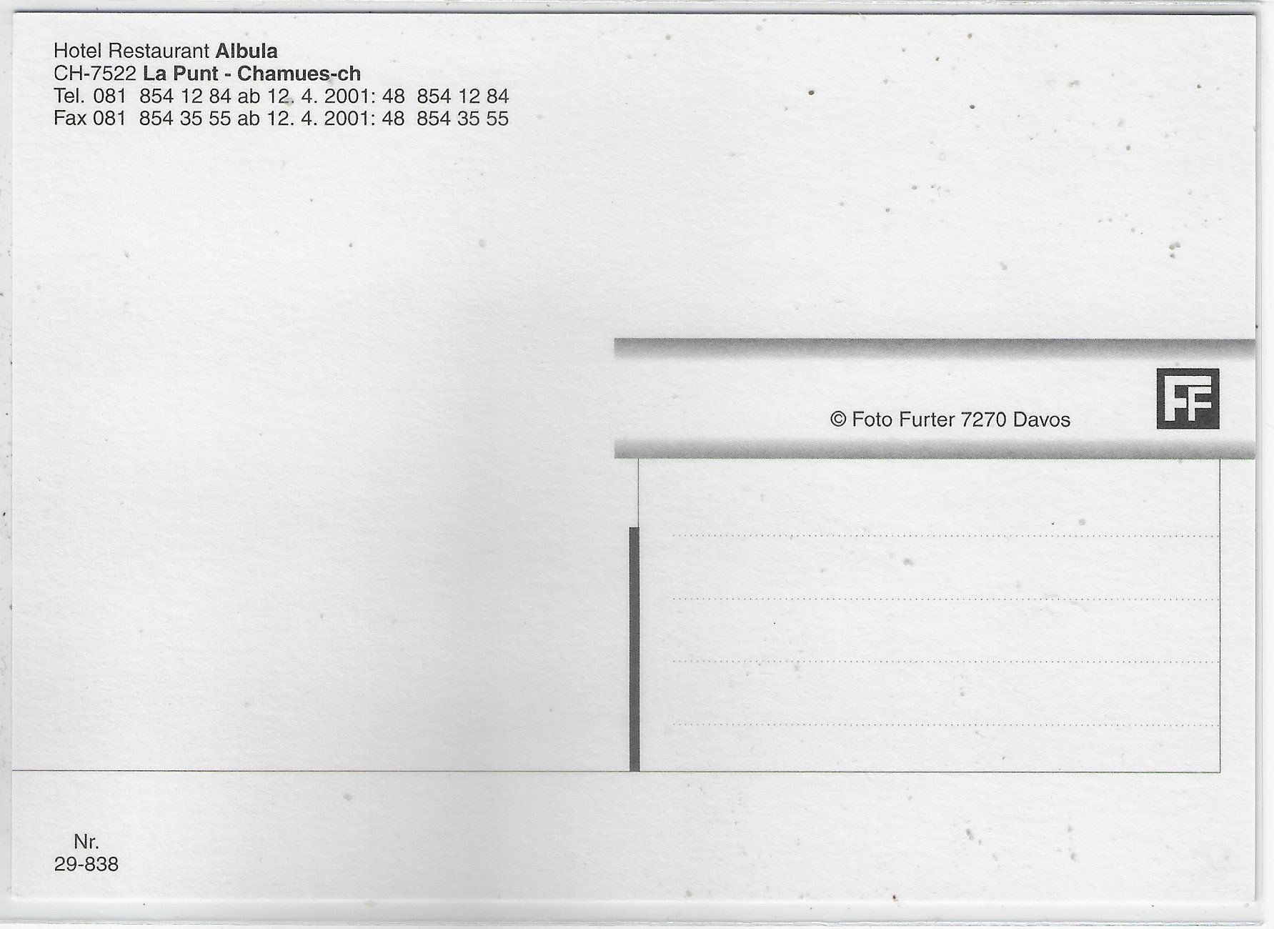 Cartoline postali: La Punt Chamues-ch - Hotel-Restaurant Albula – Usato da Ettingen venduto da Kartenplanet 1