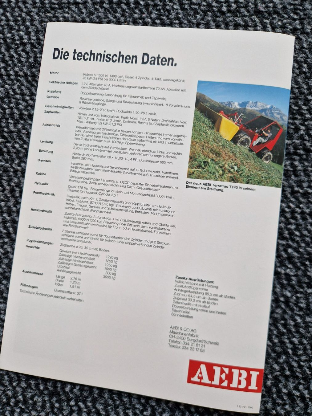 Aebi Trattori: Original Prospekt Aebi Terratrac TT40 – Usato da Dürnten venduto da Bachtel84 2