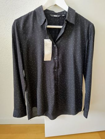 Uniqlo Damen Bluse, schwarz mit Pünktli, XS, NEU
