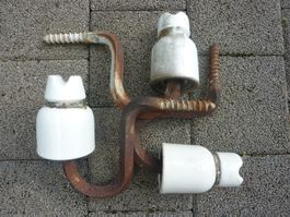 Grosse Isolatoren mit Holzgewinde, 3 Stück