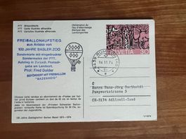 Ballonkarte 1974 100 Jahre Basler Zoo  (V927)
