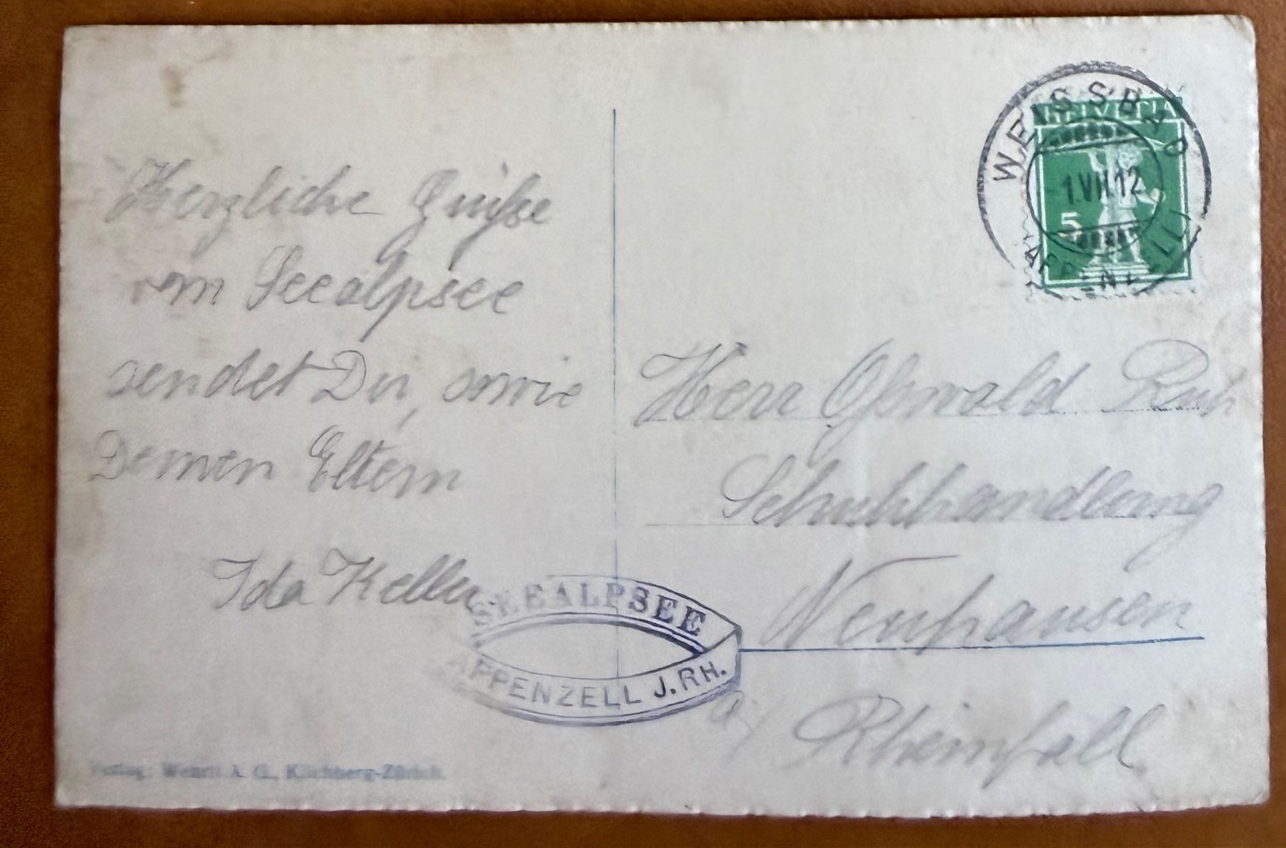 Ansichtskarten: Seealpsee - Säntis & Altmann 1912 – Gebraucht aus Lutry von Ediego 1