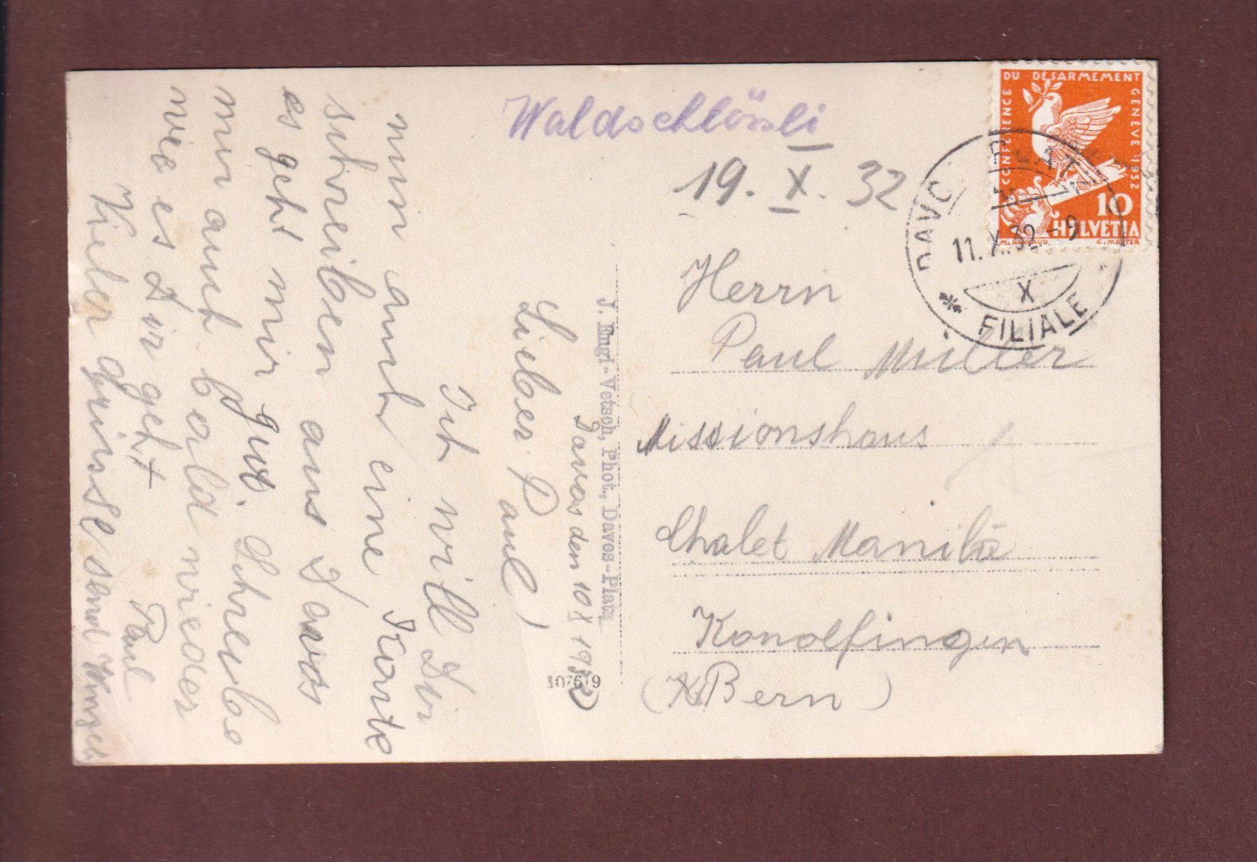 Cartoline postali: DAVOS - Pro Juventute - 1932 // Eckbug // – Usato da Pully venduto da nicecards 1