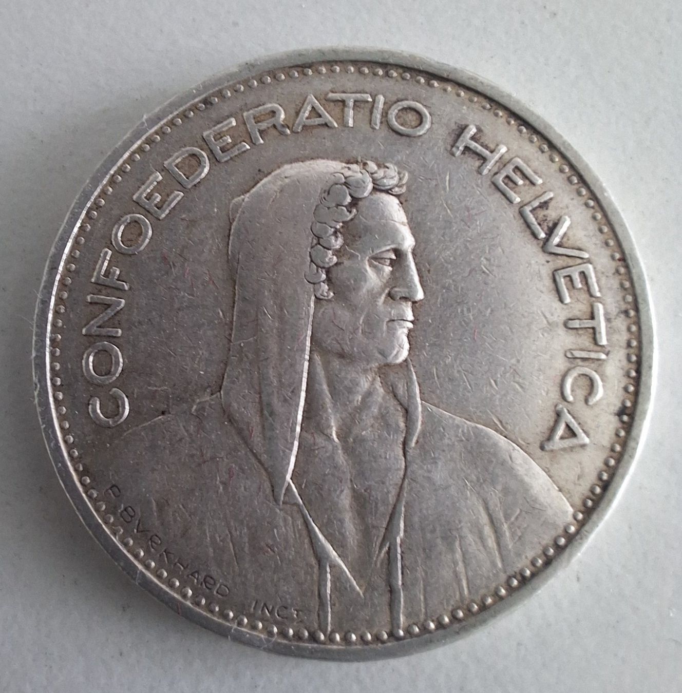 Alle Münzen: Schweizer Silber-Fünfliber 1932 – Gebraucht aus Rothenburg von Lugo 1