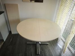 Tisch Esstisch rund ausziehbar hell Holz Chrom Füsse 115cm