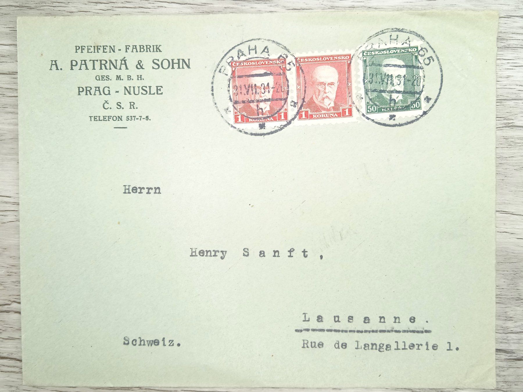 Tutti i francobolli: TR70 Enveloppe + Timbre Ceskoslovensko 1931 – Usato da Cousset venduto da Patrick_Collections