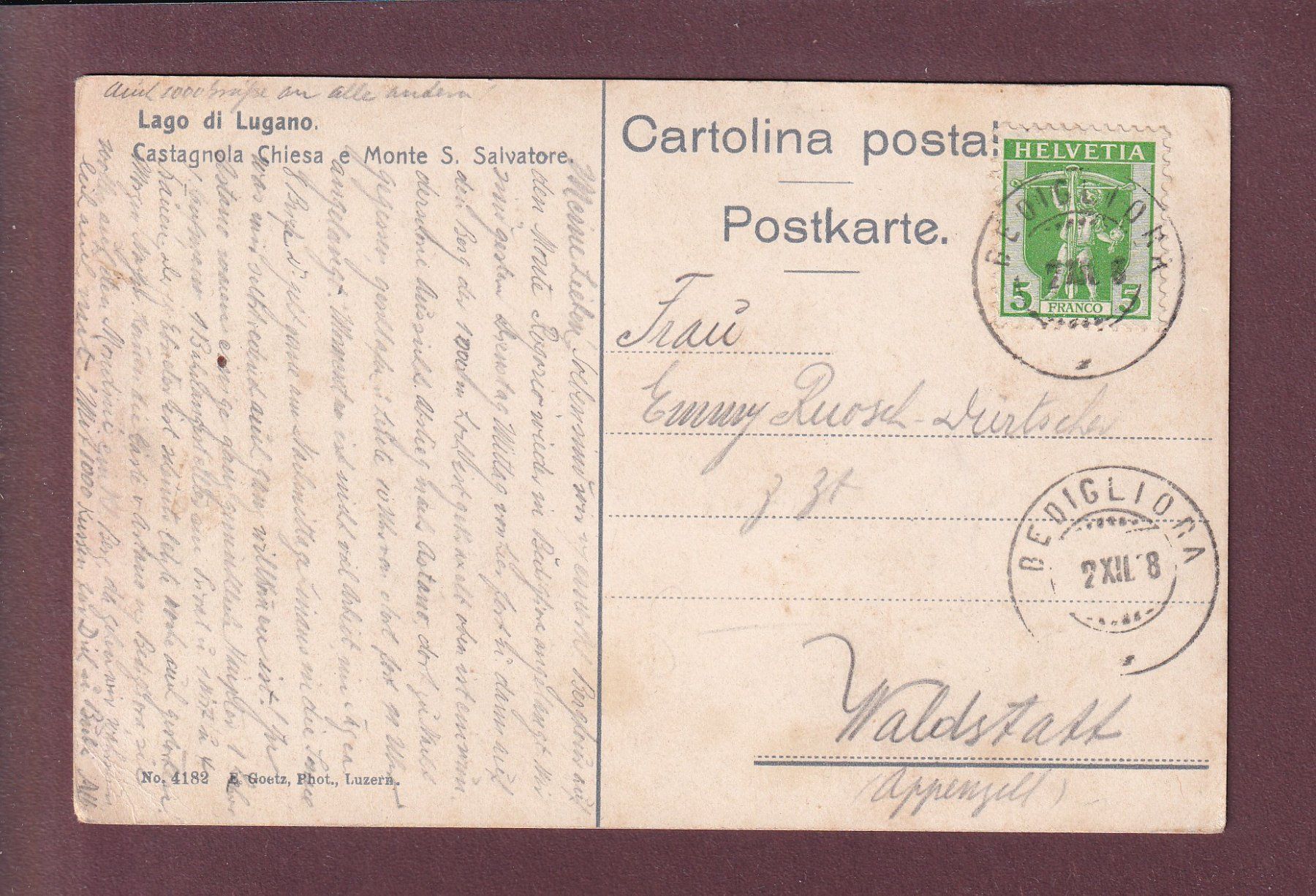 Cartoline postali: CASTAGNOLA - Chiesa - 1908 – Usato da Pully venduto da nicecards 1