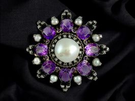 Amethyst - Perlen - Diamant - Brosche, Salzburg um 1930