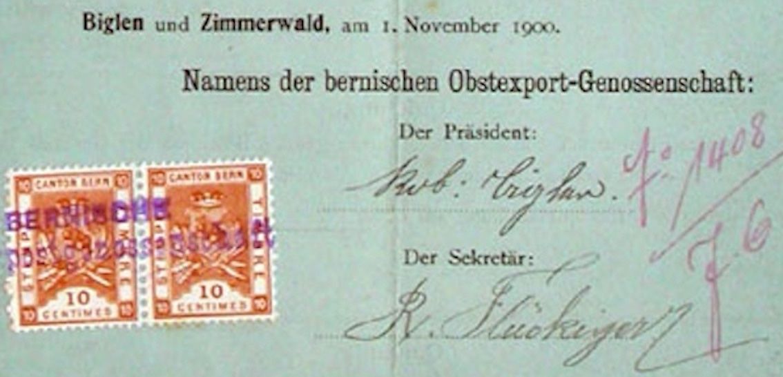 Documenti: Bernische Obstexport-Genossenschaft, Biglen - 1900 – Usato da Solothurn venduto da Sgasche 1
