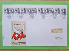 1992 FDC Grosscouvert Rollenmarke 11er-Streifen