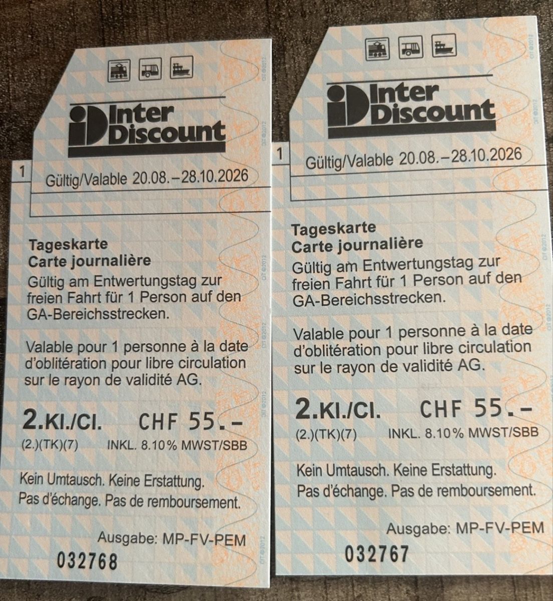 Tickets: Tageskarte SBB Inter discount 55.- – Neu und originalverpackt aus Frick von Joel_00