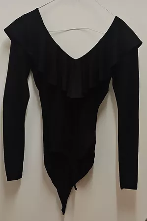 Damen Body schwarz mit Volant lange Arme 