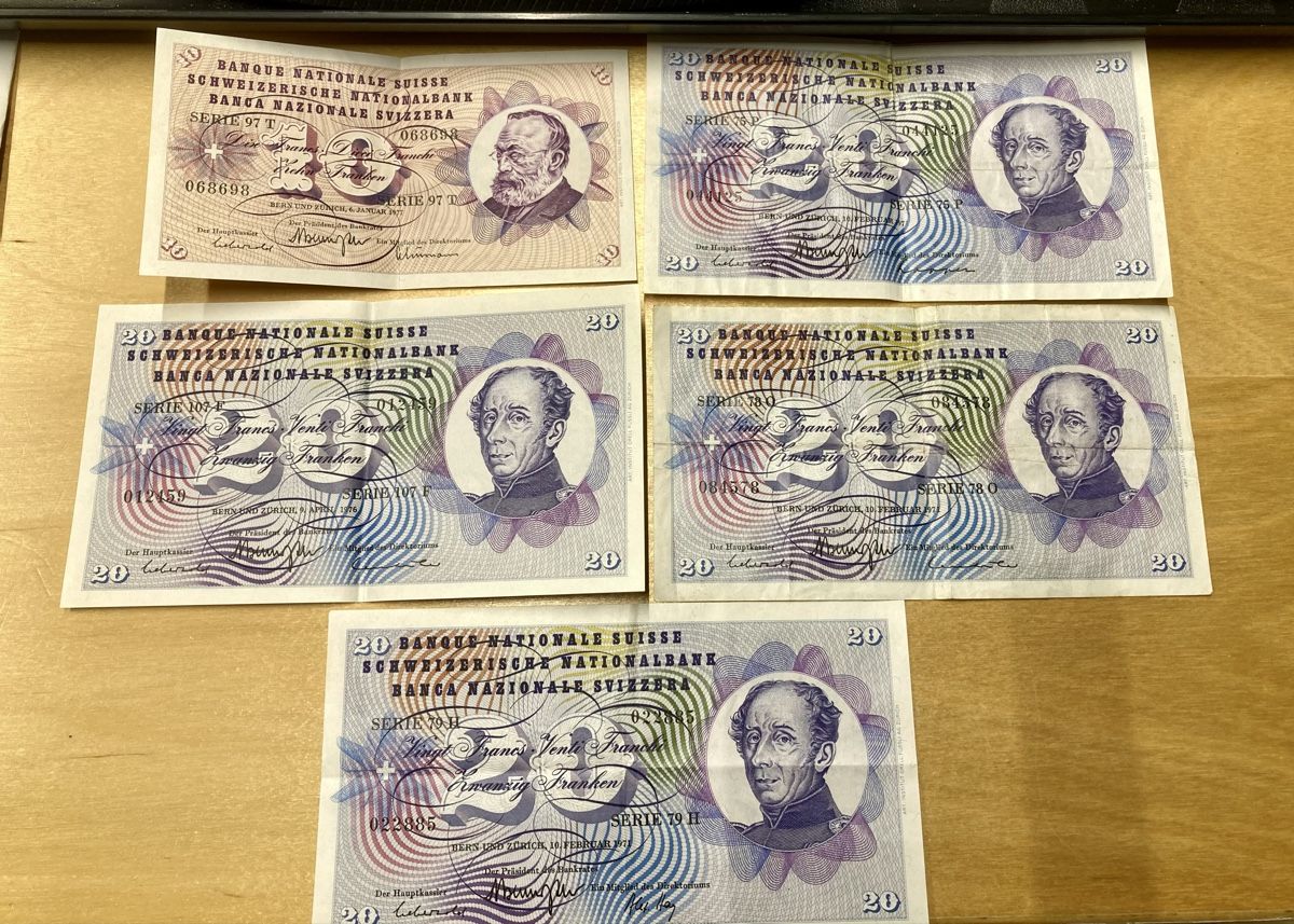 Banknoten: 5x Serie 5 Banknoten Schweiz – Neu (gemäss Beschreibung) aus Rudolfstetten von Stellina1975