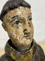 Antike Holzfigur, Mönch, geschnitzt, bemalt, 30cm