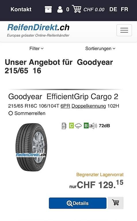 Goodyear Pneumatici & Ruote complete: 2x Goodyear Sommer  215/65 16C – Nuovo (secondo la descrizione) da Zug venduto da Deks 4
