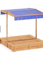 Sandkasten mit Schwenkdach und Sitzbänken Holz blau