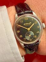 MOSER H. Moser Cie Military Black Gilt Dial Vintage Watch